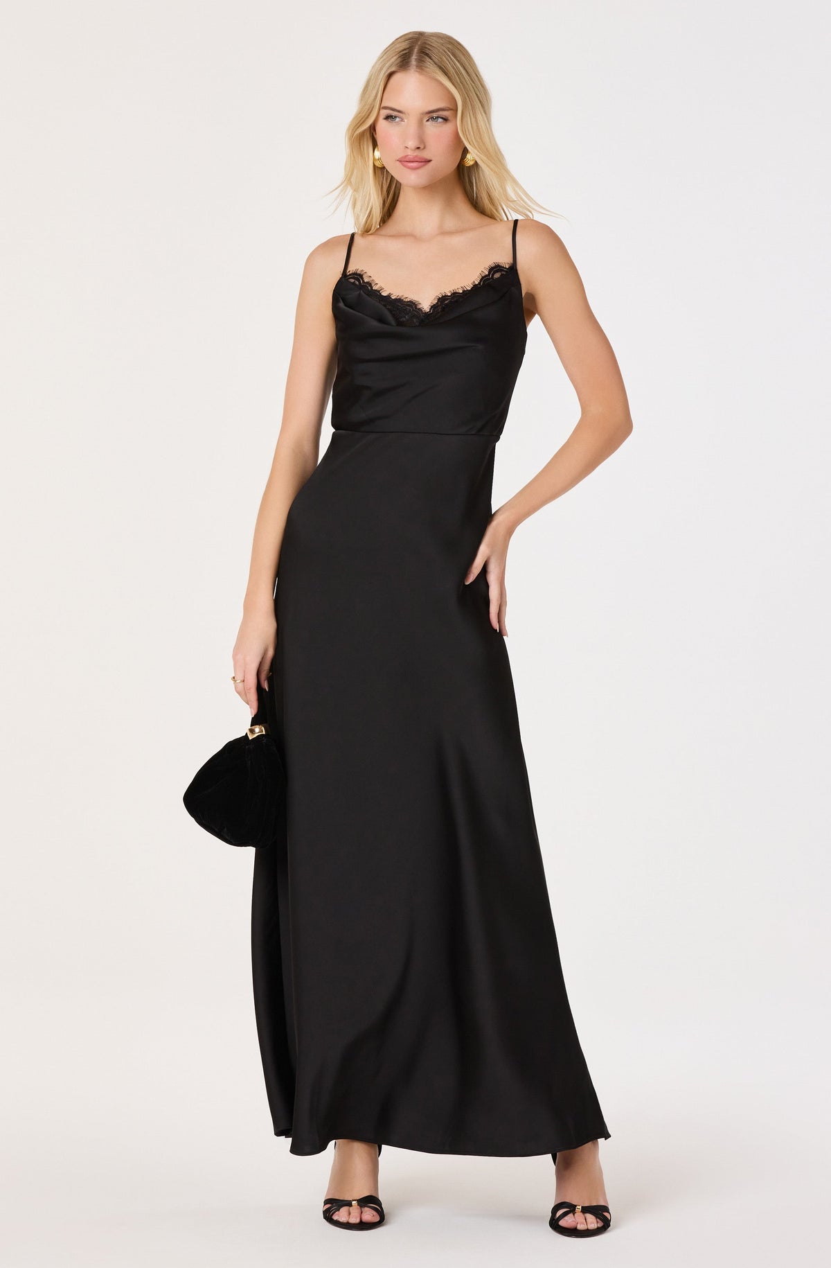 Annette Cowl Neck Satin Maxi Dress