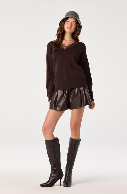 Atherton Faux Leather Pleated Shorts