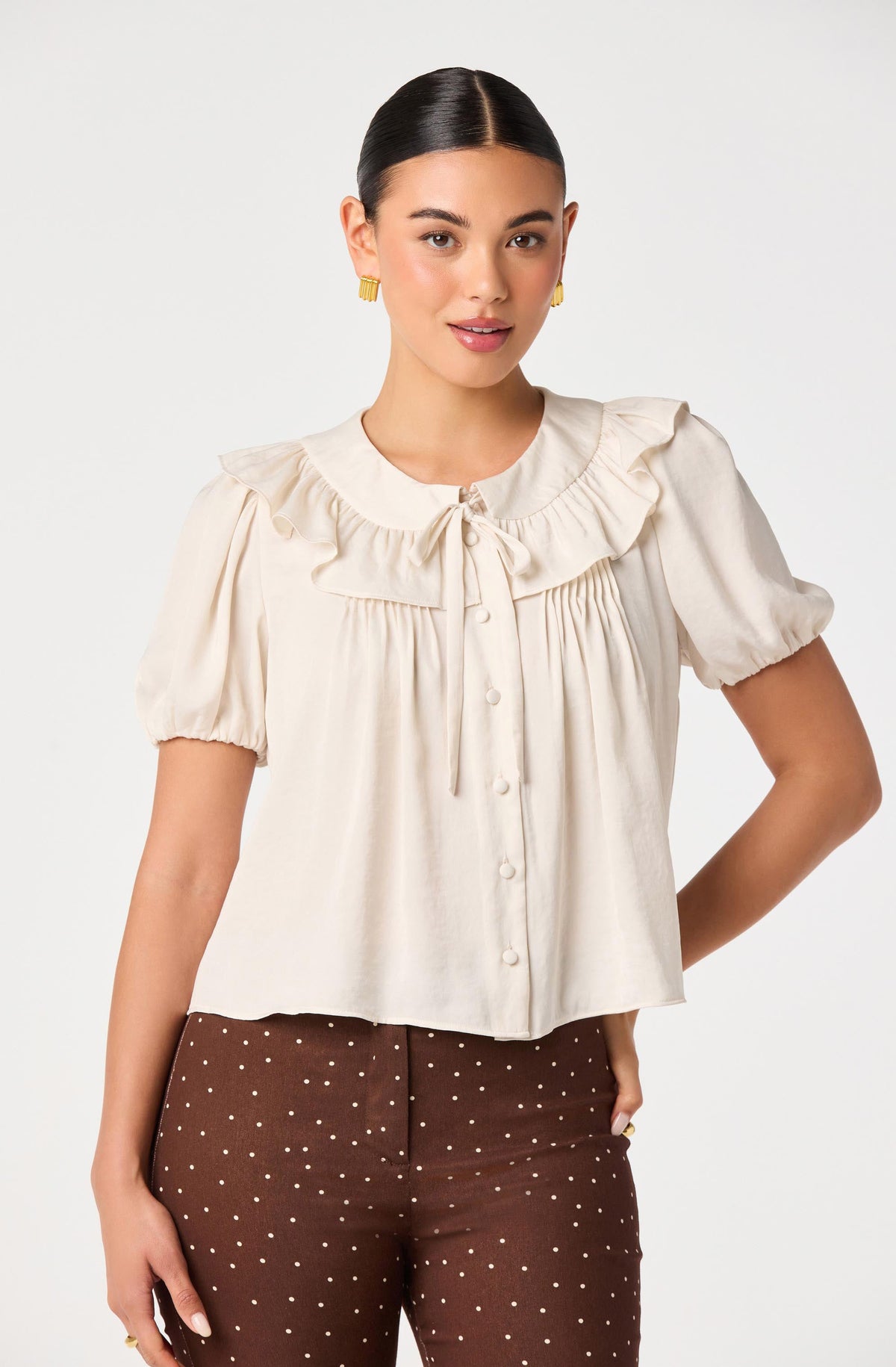 Zayne Ruffle-Collar Babydoll Blouse