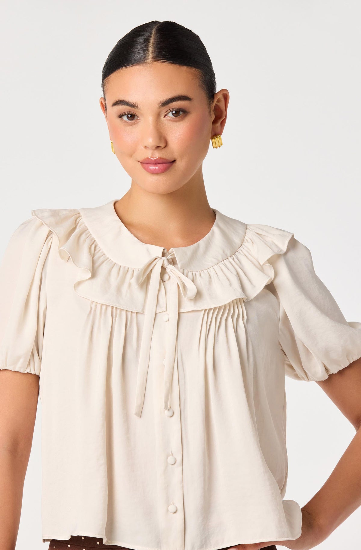 Zayne Ruffle-Collar Babydoll Blouse
