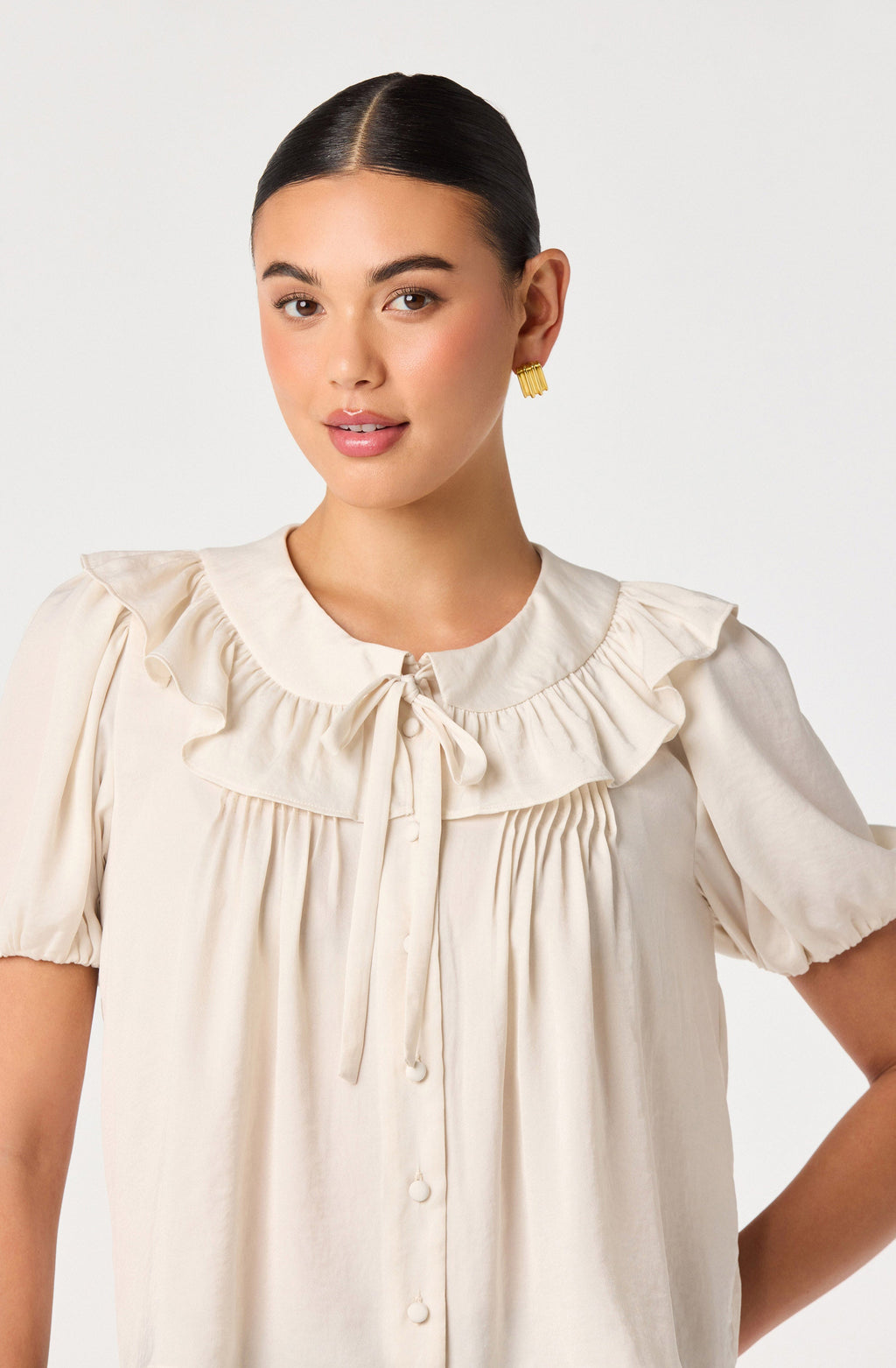 Zayne Ruffle-Collar Babydoll Blouse