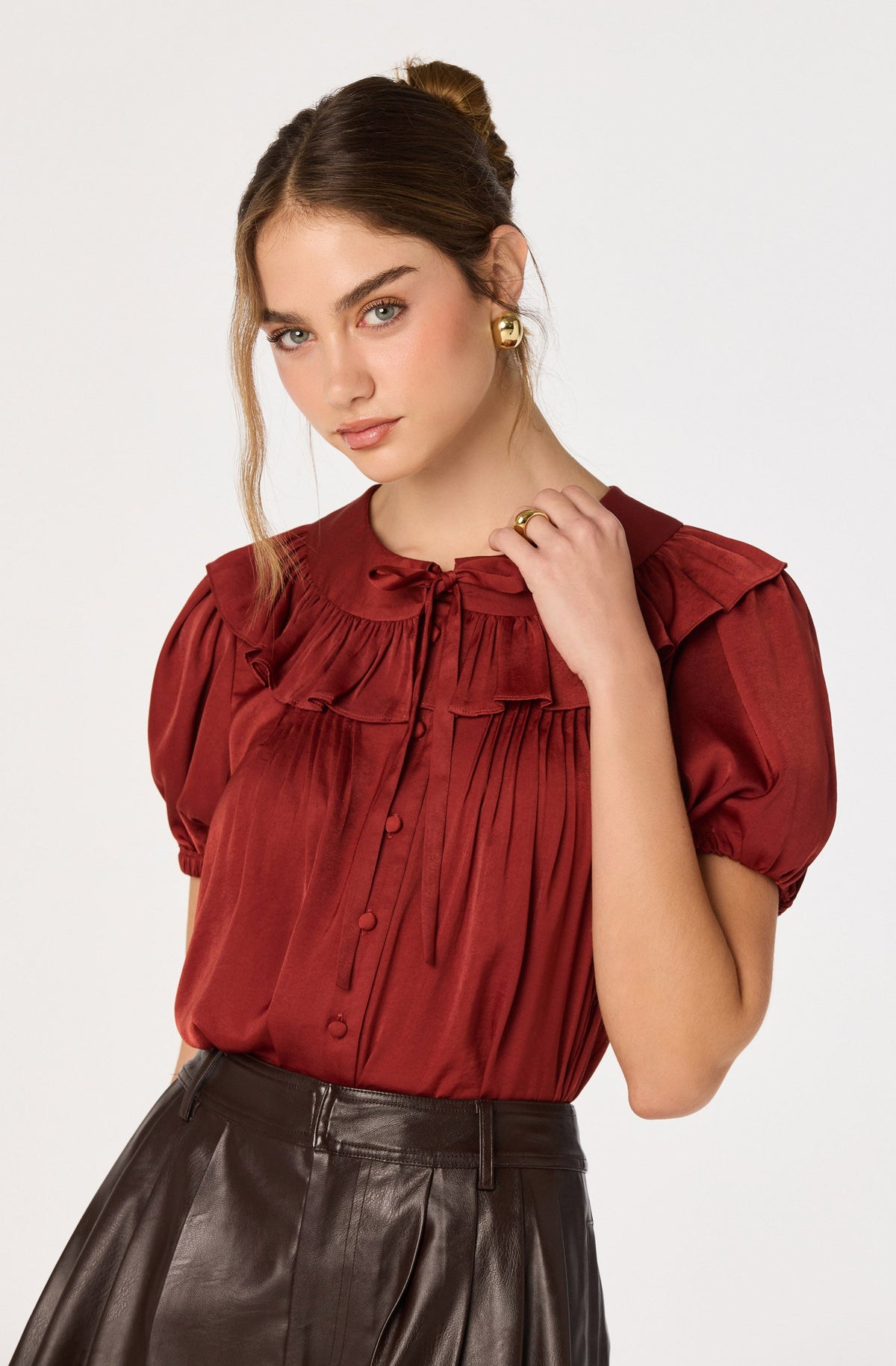 Zayne Ruffle-Collar Babydoll Blouse