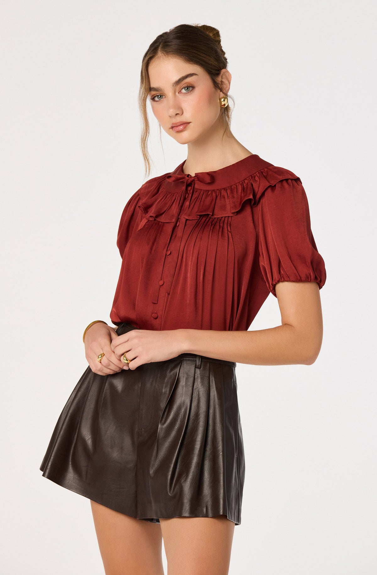 Zayne Ruffle-Collar Babydoll Blouse