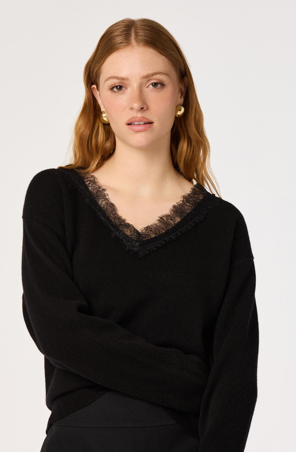 Jadyn Lace-Trim V-Neck Sweater