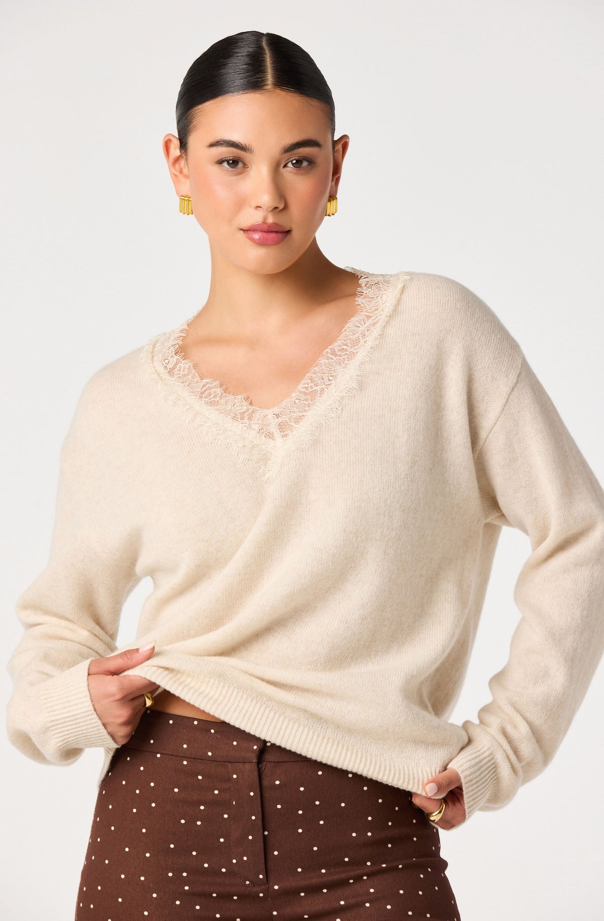 Jadyn Lace-Trim V-Neck Sweater