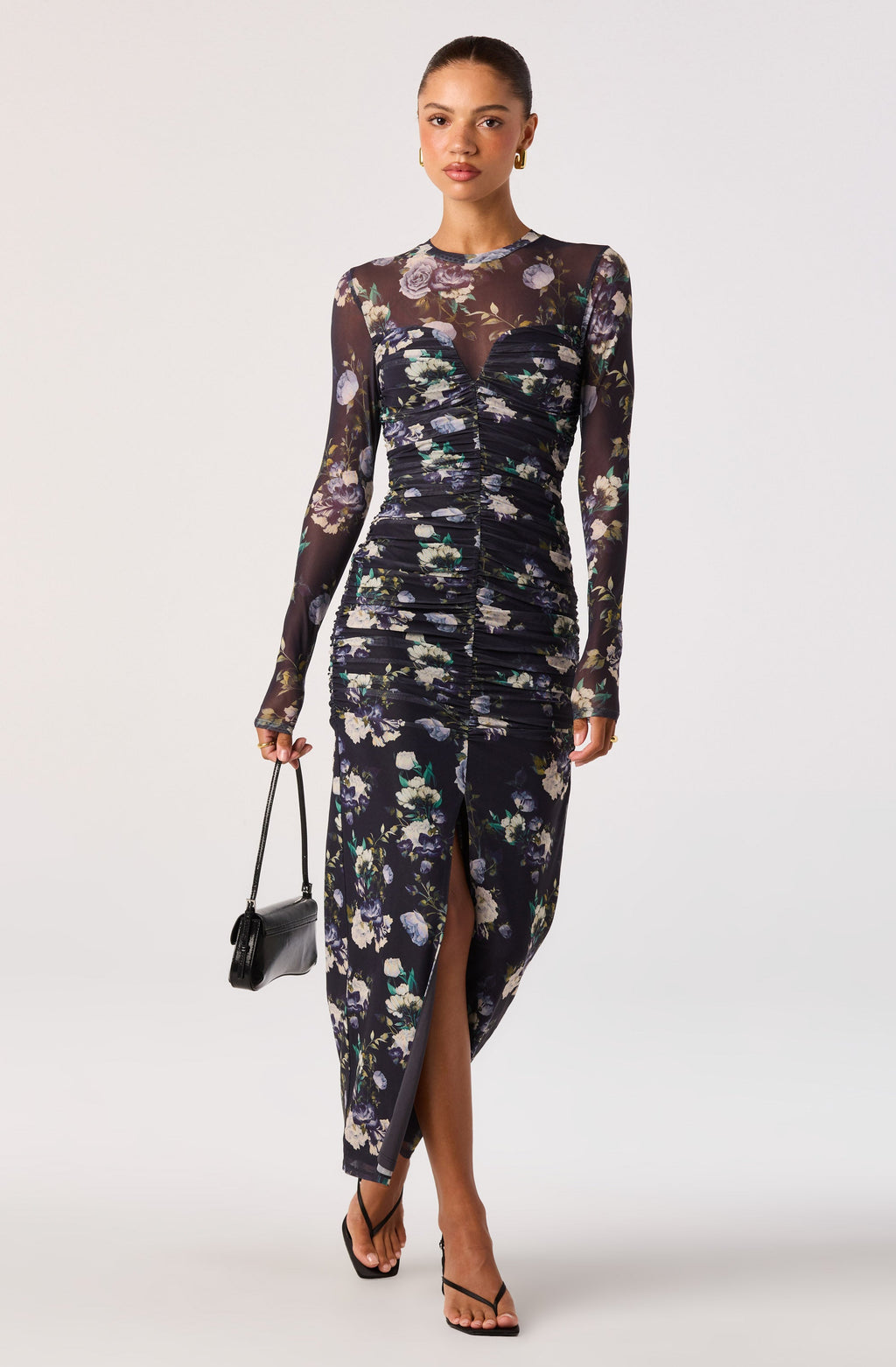 Mesh Ruched Maxi Dress