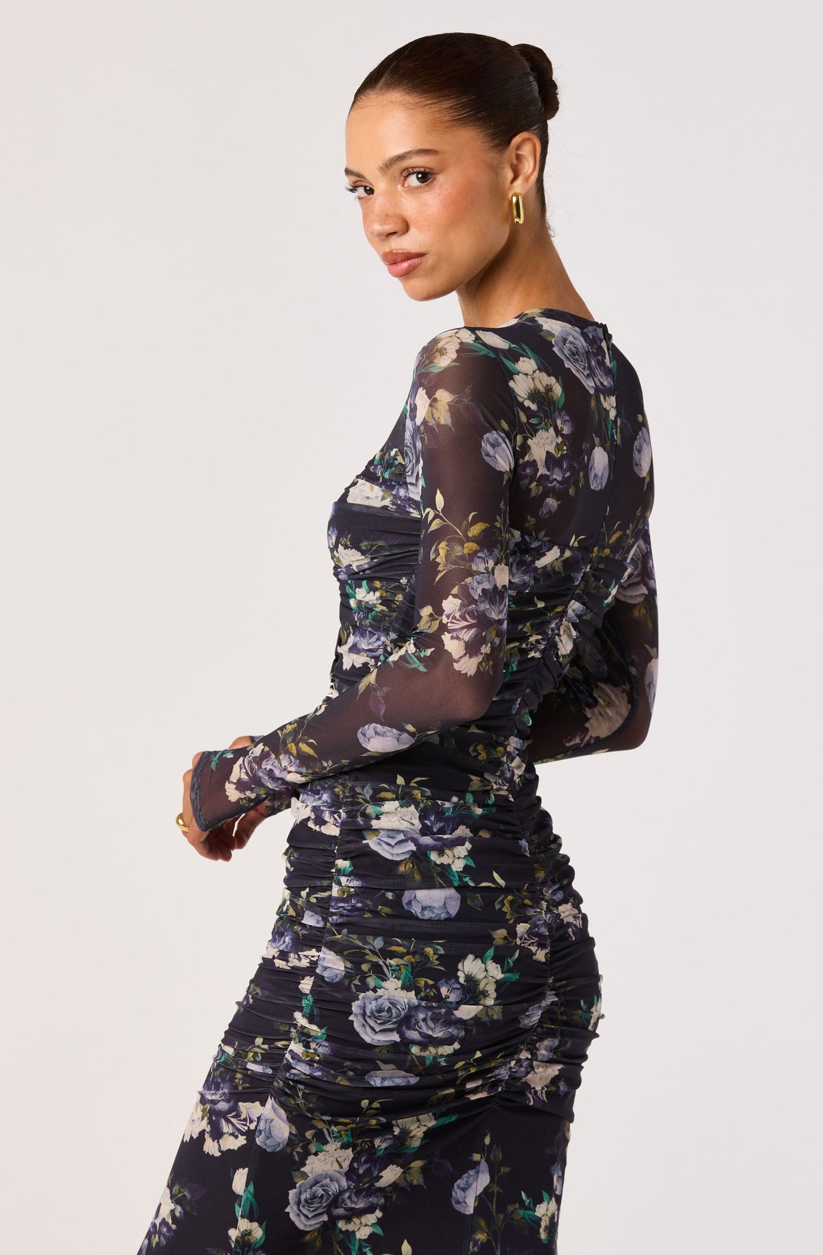 Mesh Ruched Maxi Dress