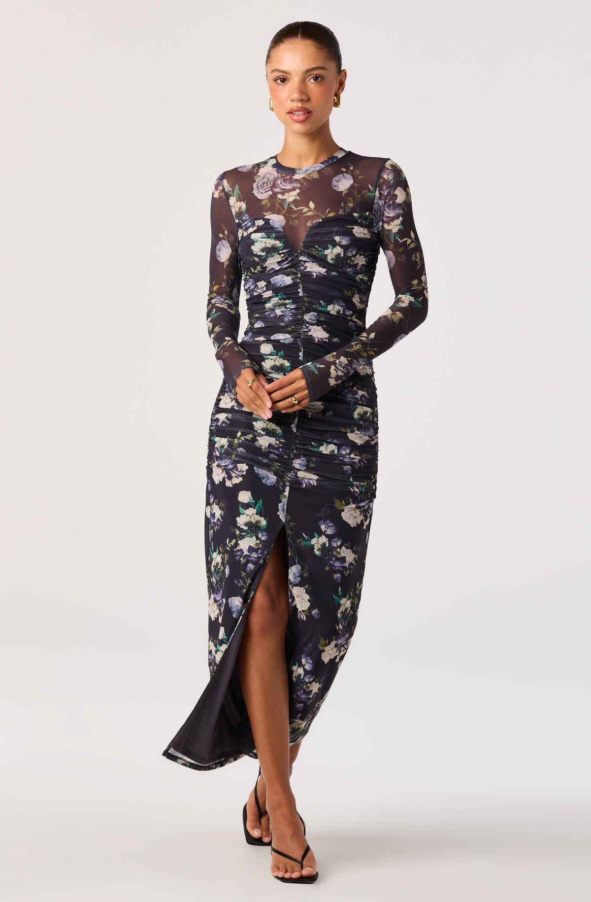 Mesh Ruched Maxi Dress