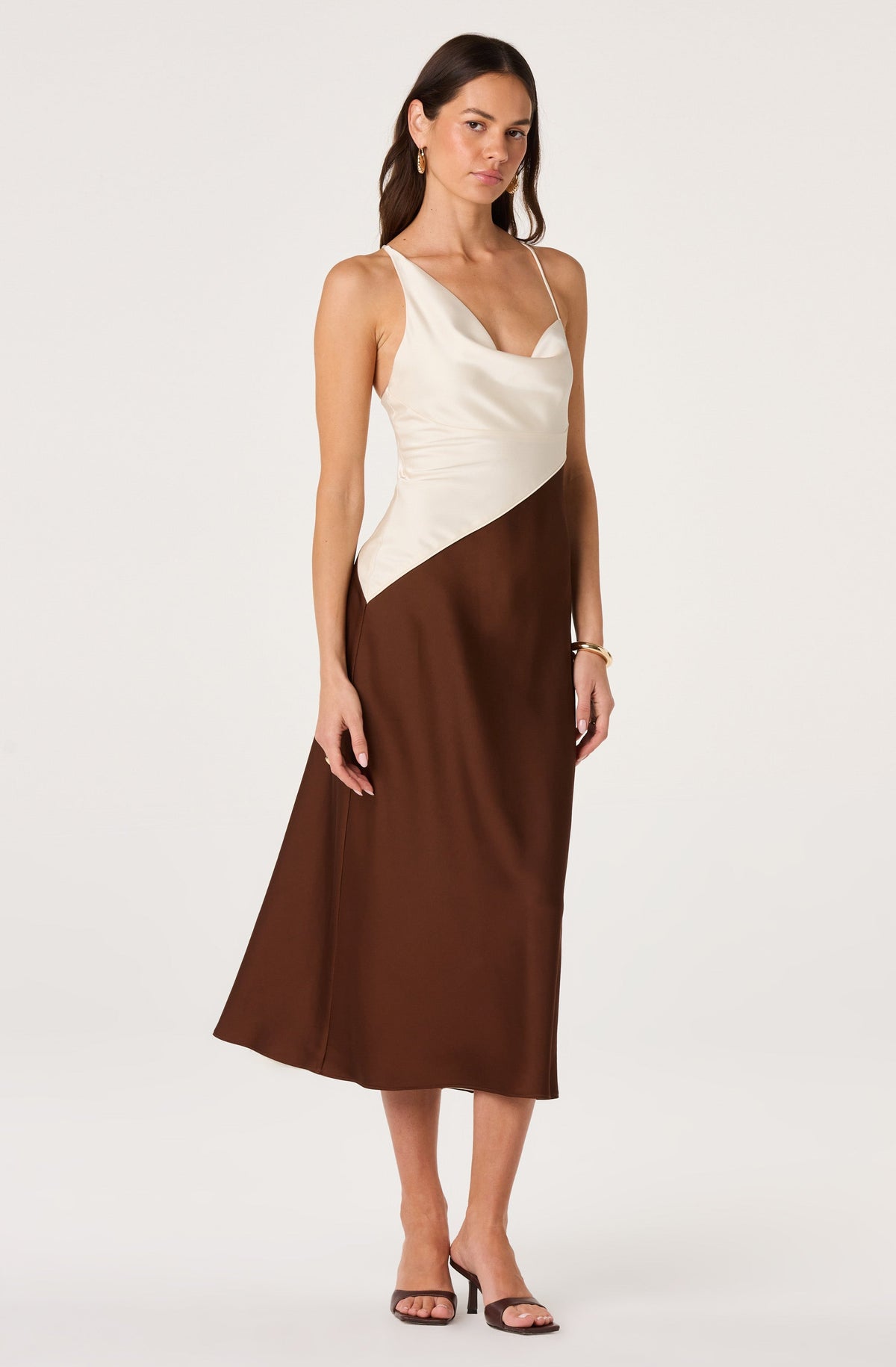 Amiyah Colorblock Cowl Neck Midi Dress