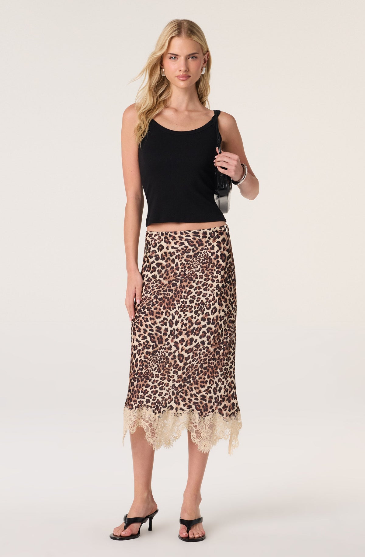 Eilinna Lace Hem Satin Midi Skirt
