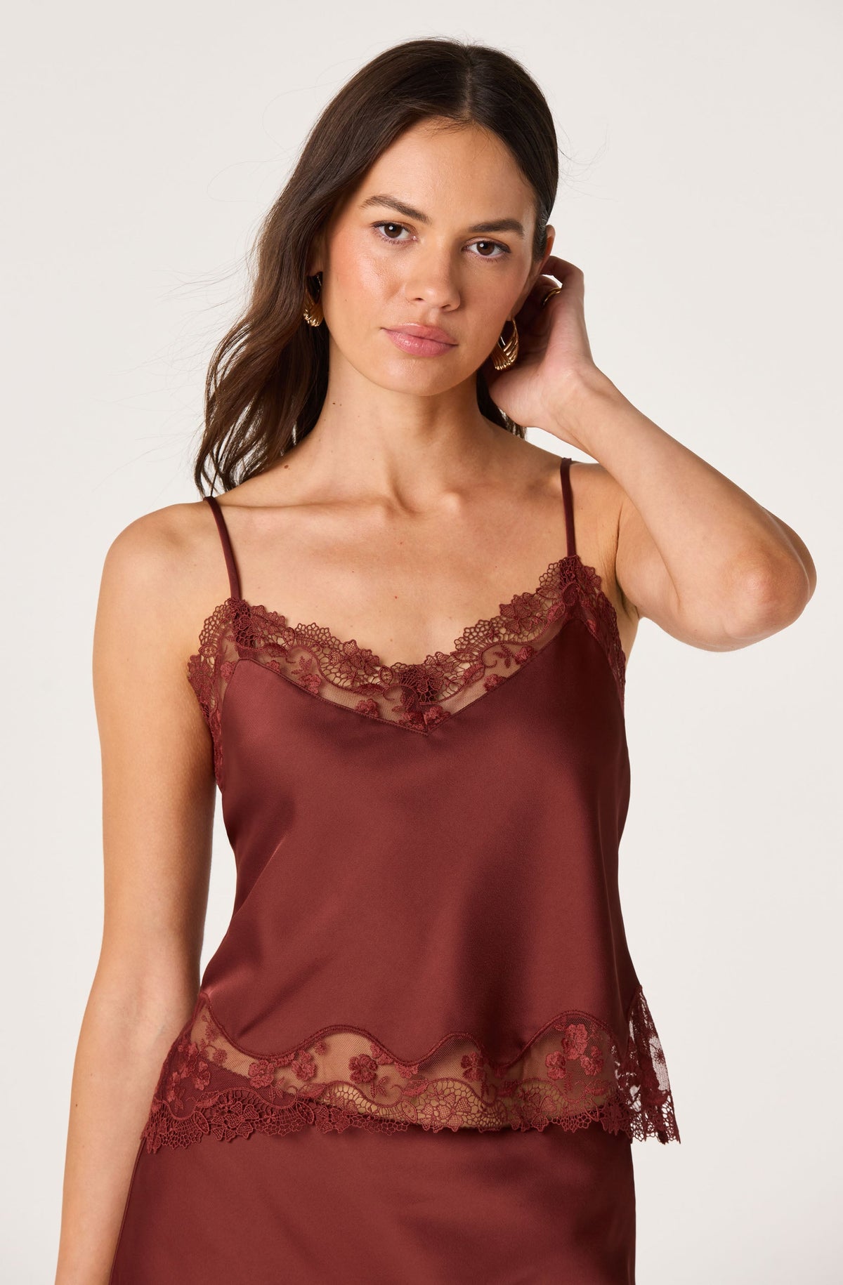 Yulissa Satin Lace Trim Cami Top